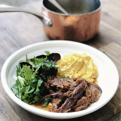 Spicy pulled lamb & coconut scrambled eggs